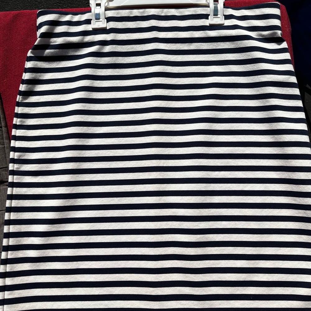 Navy and White Midi Pencil Skirt